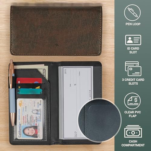 Christian Art Gifts Inspirational Vegan Leather Checkbook Cover for Women & Men: Trust in The Lord Encouraging Scripture, Money Holder Duplicate Checks, ID, Cards & Pen Loop Holder, Brown4