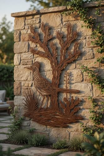 Roadrunner Metal Wall Art Southwestern Desert Decor for Patio Fence, Rustic Outdoor Wall Hanging, Cactus Ranch Garden Decoration, Western Home Accent Gift for Bird and Nature Lovers