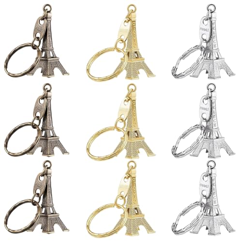 XUKZIMA Lot de 9 porte-clés Tour Eiffel rétro, Porte-clés Sac Charms, Souvenir, Porte-clés Merci