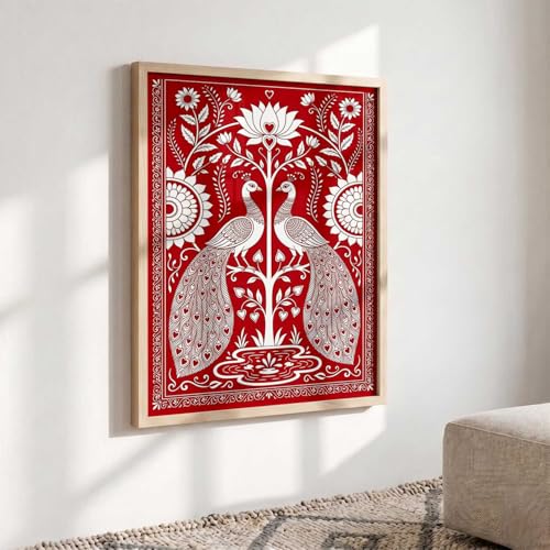 Image of kotart Decorative Traditional Wall Art Home Decor Madhubani Painting poster With Frame For Living Room Bed Room Hotel Wall Decor Digital Reprint (14X20 inch)