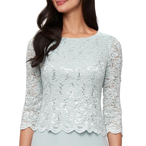 Image of Alex Evenings Women's 3 /4 Sleeve Stretch Lace Bodice Mock One Piece Gown