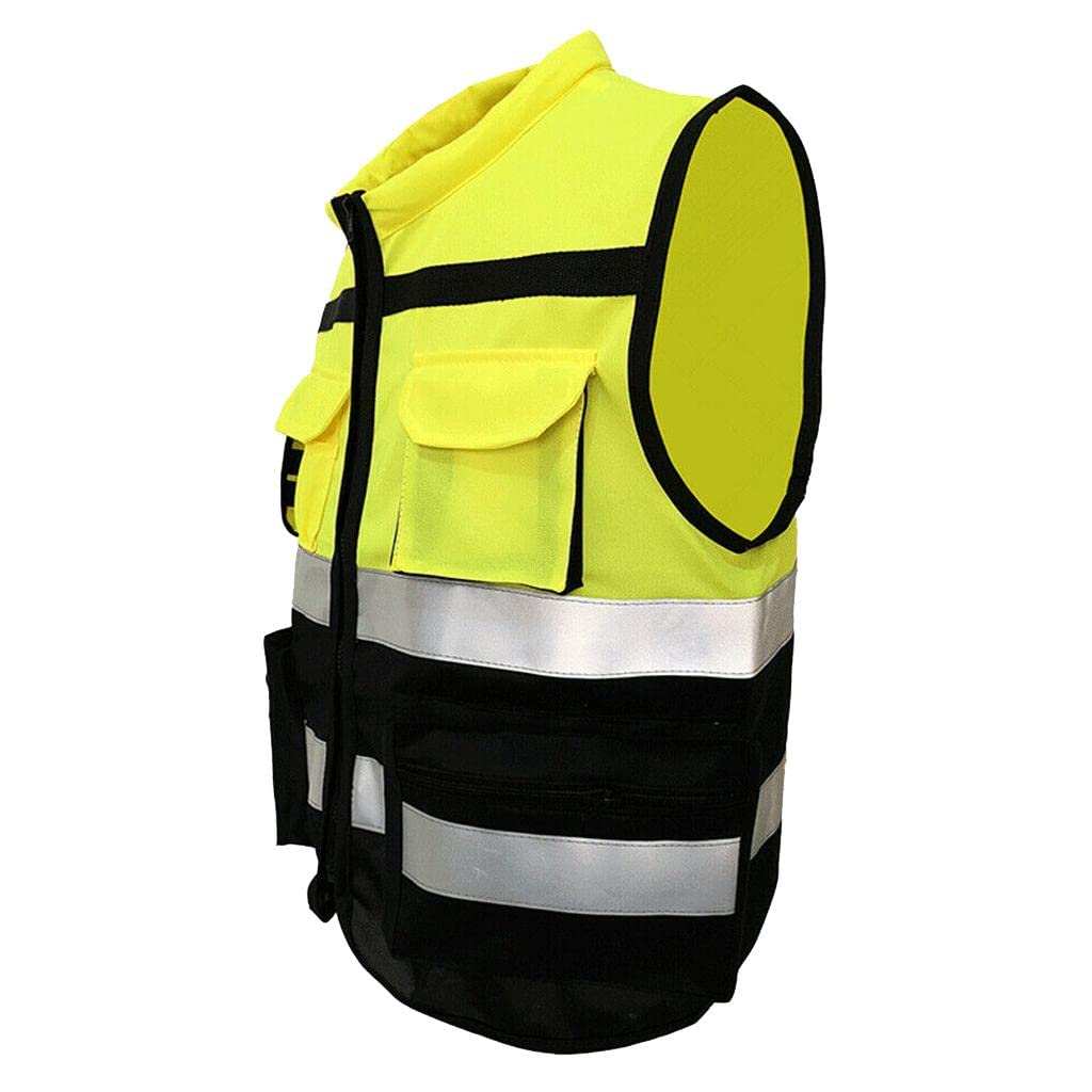 Milageto Unisex Safety Reflective Vest Workwear Schutzkleidung für Den Verkehr Warnung - Gelb Schwarz, XXL 180