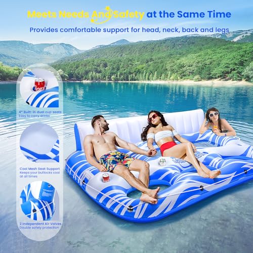 Image of Inflatable Pool Floats Adults, Large Pool Lounger Chair Floaties with Cup Holders Backrest Footrest, Tanning Water Float for Swimming Pool Lake River Sea, Pool Raft Carry 300lb Adults