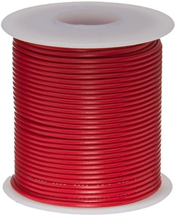 Remington Industries 22PTFESTRRED100 22 AWG Gauge Stranded Hook Up Wire, 100 feet Length, Red, 0.0253" Diameter, PTFE, 600 Volts