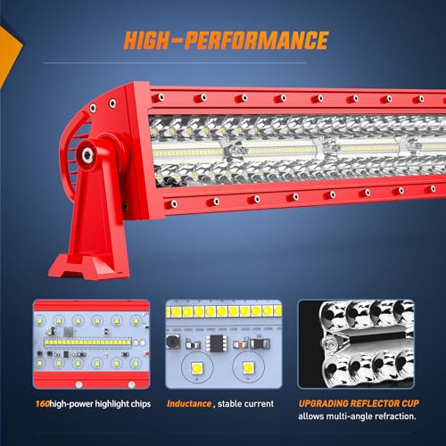 Image of Nilight LED Light Bar 22 Inch with Wiring Kit on Truck SUV UTV, Red Shell | Triple Row Spot Flood Combo, 16AWG Harness, Fog Driving Work Off-Road Lighting on Boat Tractor Golf Cart ATV, ZH805