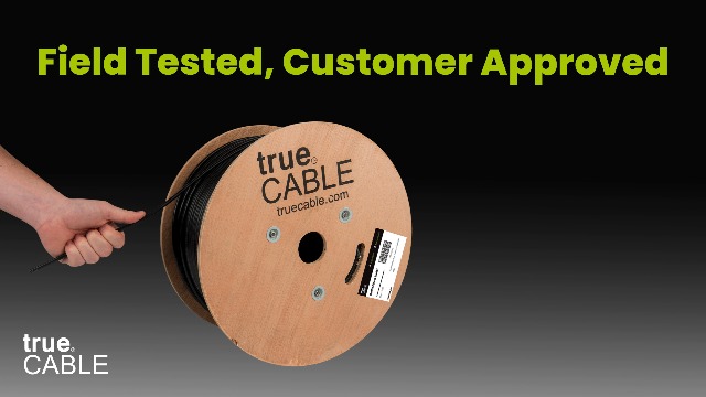 Image of TRUE CABLE Cat5e Direct Burial Bulk Ethernet Cable, Unshielded U /UTP, 500ft, Black, Waterproof, Outdoor OSP Jacket, 24AWG Solid Bare Copper, 350MHz, PoE++ 100W