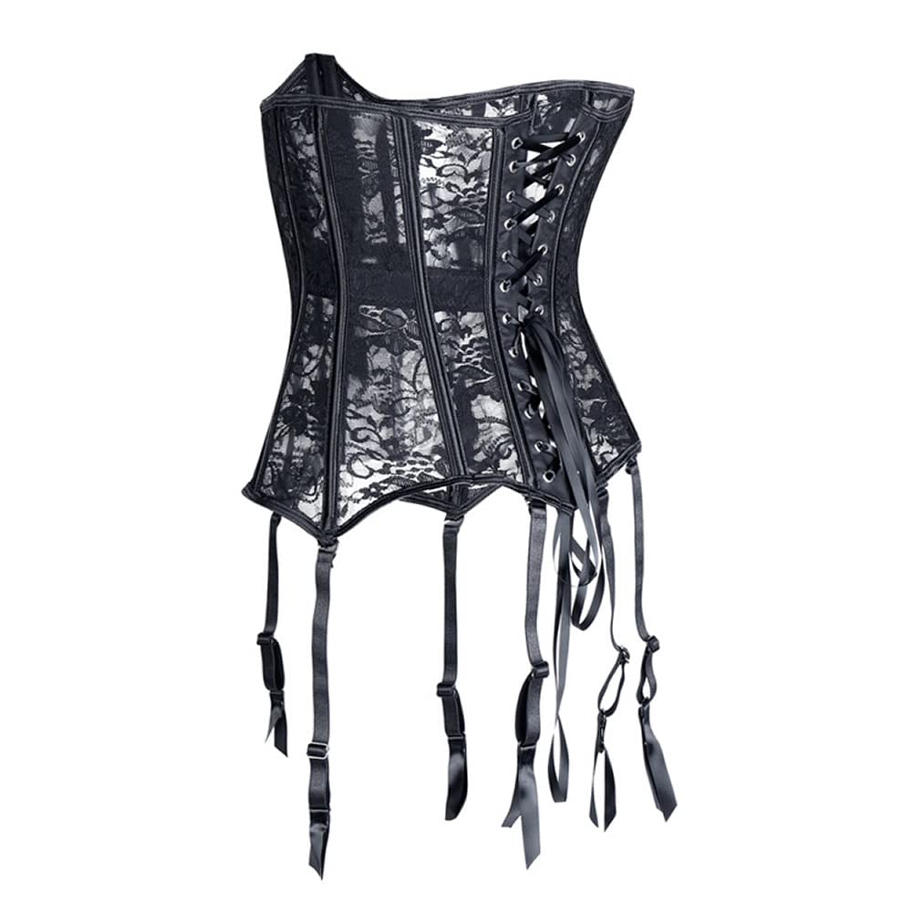 e-girl Corset Sous Poitrine Dentelle Jarretelles | Dentelle, sous poitrine, fermeture busk avant, ruban laçage arrière, jarretelles, baleines plastiques