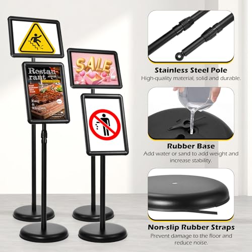 Image of Dyna-Living Sign Stands for Display 8.5 x 11 Inch, 8 Packs Adjustable Sign Holder Stands, Pedestal Sign Holder with Heavy Duty Base for Sign Standing Display, 360 Rotation Floor Standing Sign Holder