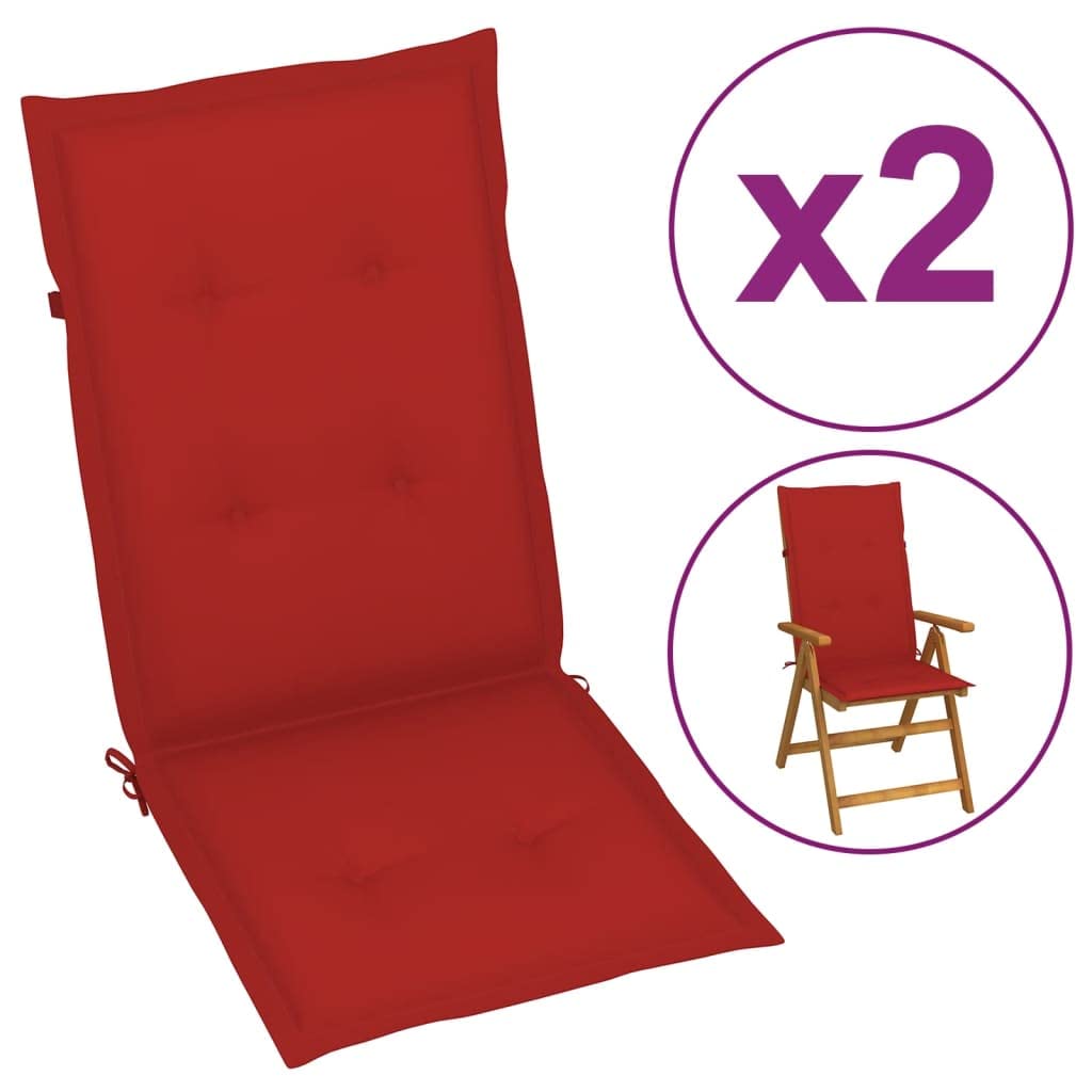 Cuscini per sedia da giardino, 2 pezzi, per sedie a sdraio con schienale alto, design universale, per interni ed esterni, balcone, terrazza, con 2 laccetti, rosso, 120 x 50 x 3 cm