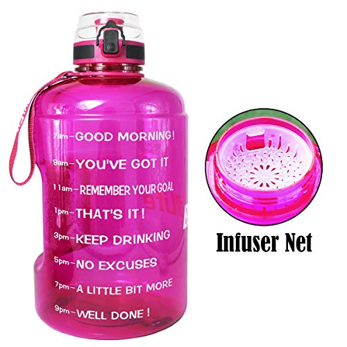 QuiFit Motivational Gallon Water Bottle with Time Marker & Strainer & Handle