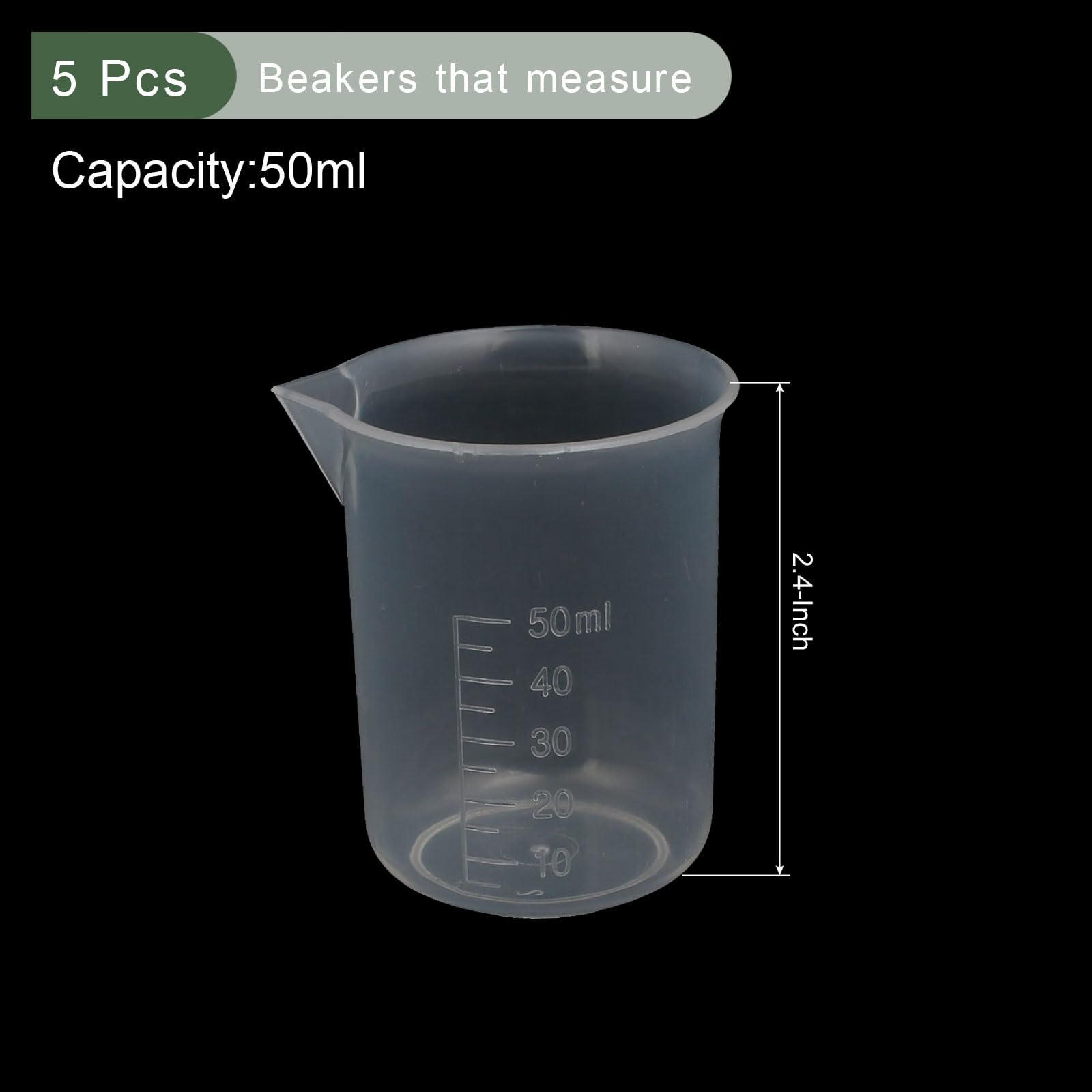 YOKIVE 5 Pcs PP Plastic Beaker, Laboratory Use | Liquid Measuring Cup, Great for Lab, Kitchen, Daily Use (Clear White, 50ML)