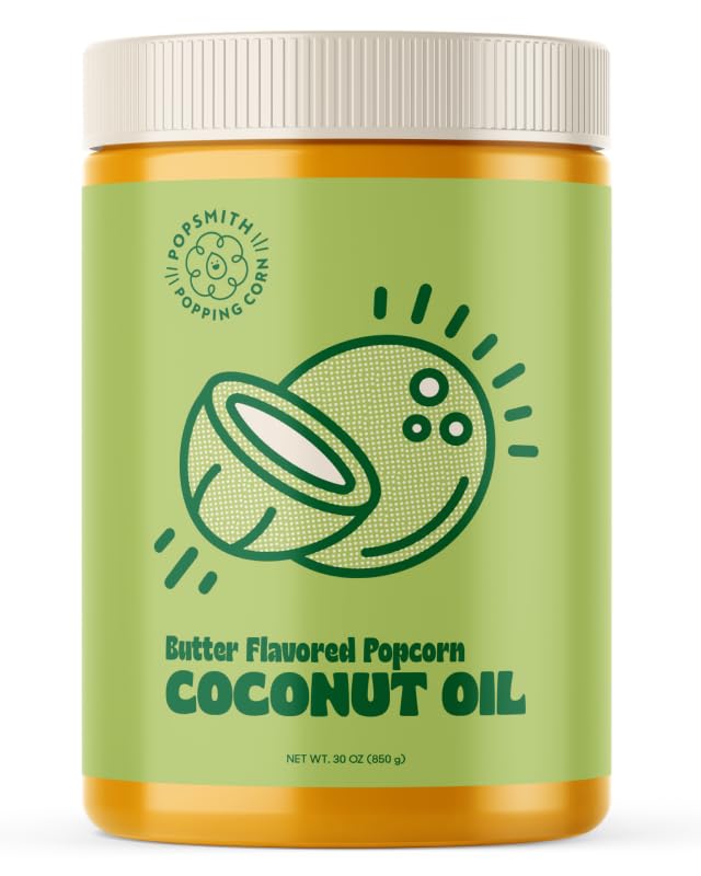 Popsmith Popcorn Butter Flavored Coconut Oil - 30oz Popcorn Popping Oil - Makes Movie Theater Style Popcorn - Zero Trans Fat, Vegan, Gluten Free, Made