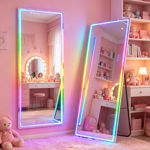 Vlsrka Full Length Mirror with RGB LED Lights, Full Body
