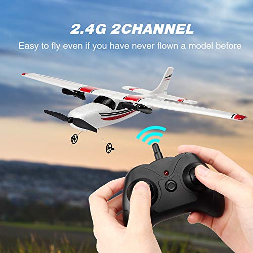 RC Plane 2.4GHz 2CH Remote Control Airplane Ready to Fly, Gliding Aircraft Model Easy to Fly for Kids Beginner with 2 Extra Batteries