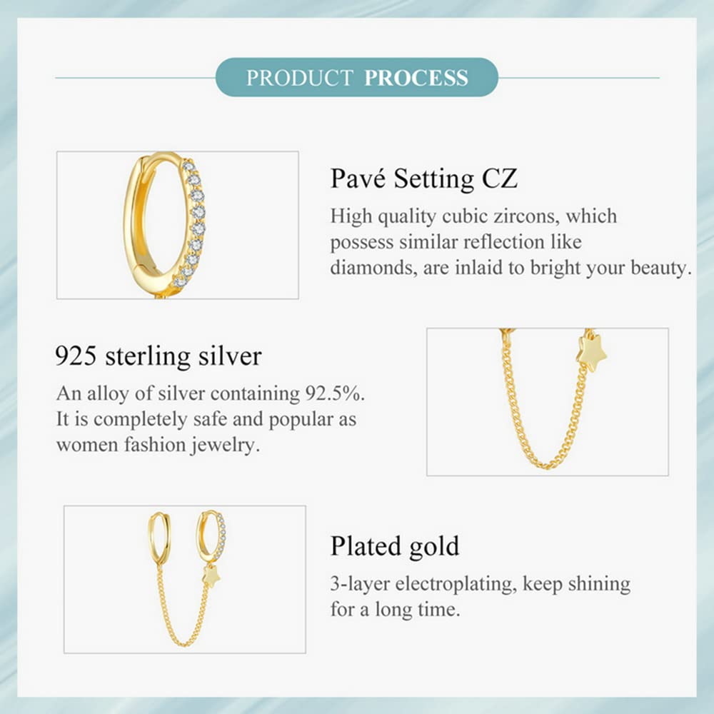 Pendientes de Plata de Ley 925 con Cuatro circonitas y Forma de Flor para Mujer, Pendientes Dobles con Cadena y Borla, Pendiente Piercing