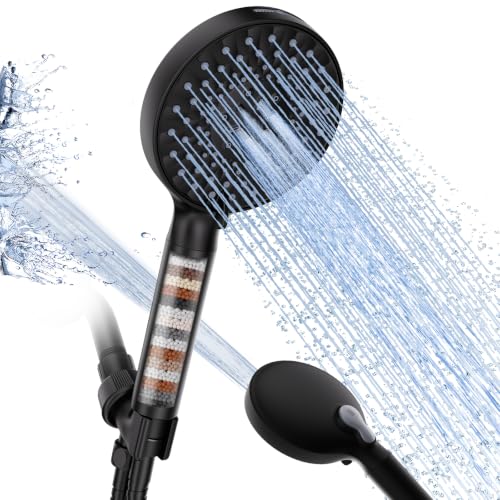 Image of SR SUN RISE Filtered Shower Head with Handheld High Pressure 9 Spray Mode Showerhead Detachable Shower Head Water Softener Filters Beads for Hard Water Remove Chlorine 1 Filter 1.8GPM Matte Black