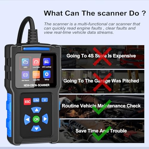 OBDII Scanner Diagnostic Tool Automotive Code Reader with The Function Mode 6, Mode 8 Read Clear DTC Live Date I/M Statu - Additional View
