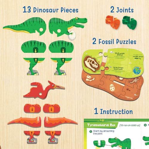 Image of Imagimake DIY Mighty Dinos | Glow in The Dark | 3D Dinosaur Puzzle for Kids | Birthday Gift for Kids Ages 5,6,7,8,9,10