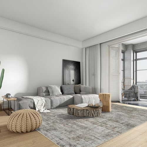 9x12 Area Rugs Washable Rug: Modern Abstract Living Room Rug Soft Anti-Skid Thin Carpet Indoor Floor Non-Shedding Carpets for Bedroom Dining Room Farmhouse Nursery Home Office Brown Black