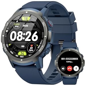Smartwatch Herren mit Telefonfunktion, 1,43 Zoll Militär Smart Watch mit 24/7 Herzfrequenz/Schlafüberwachung/SpO2/Schrittzähler, 120+ Sportmodi Wasserdicht Fitnessuhr für Android iOS