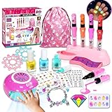 Kit Unghie Bambina, Smalti Bambini, Gioco di Nail Art Fluorescente, Unghie Set Manicure Gioco con Unghie Finte, Salone Bellezza Giochi Compleanno Ragazza, Nail Studio Bambina 6-12 Anni