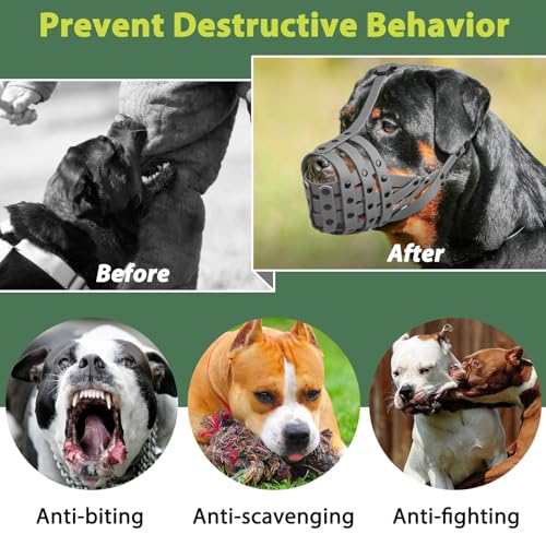 Image of Mayerzon Pitbull Dog Muzzle for Large Medium Dogs Prevent Biting Scavenging | Fits Rottweiler Amstaff Broad-nosed Breed, Sturdy Breathable Basket, Training Walking Use, Allows to Drink | Grey, L
