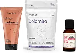 Kit Clareador de Manchas e Áreas Escuras: Dolomita Natural 200g, Esfoliante de Melancia 150g e Óleo de Rosa Mosqueta 30ml