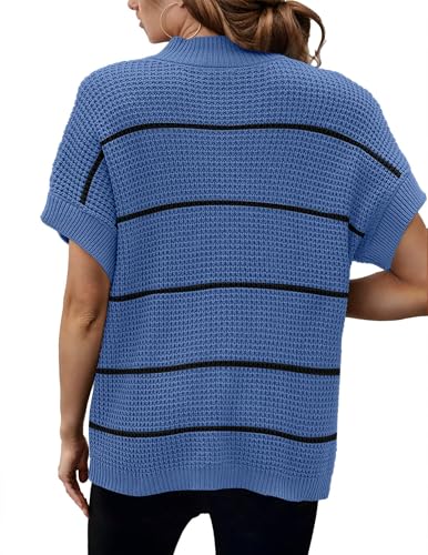 Image of Women 2026 Sweater Vest Mock Neck Batwing Short Sleeve Oversized Ribbed Knit Tops Fall Pullover Sweater S-XXL
