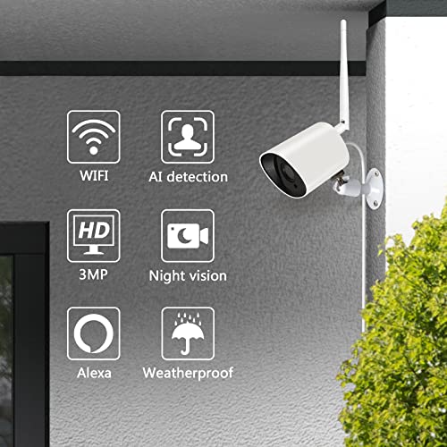 Image of Rraycom 2K WiFi Security Cloud Camera for Outdoor /Home, 3MP Wireless IP Camera(Plug-in) with Night Vision, Motion Detection, IP66 Waterproof, Cloud Storage, Compatible with Alexa /G-oogle Assistant