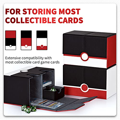 Zlca Card Deck Box For Ptcg Cards, 150+ Double Sleeved Cards Storage Box With Dice Tray, Pu Leather Strong Magnet Collectible Card Case Fits For Mtg Tcg Ccg (P-Red&White) #TOP6