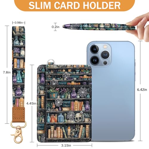 Image of Yonlevres Goth Book Credit Card Holder Wristlet Wallet Women RFID Small | Front Pocket, Handy, RFID Blocking, Woman Girls Ladies Gifts, D-ring for Keychain,Thin Mini Card Case, ID Window, PU Leather