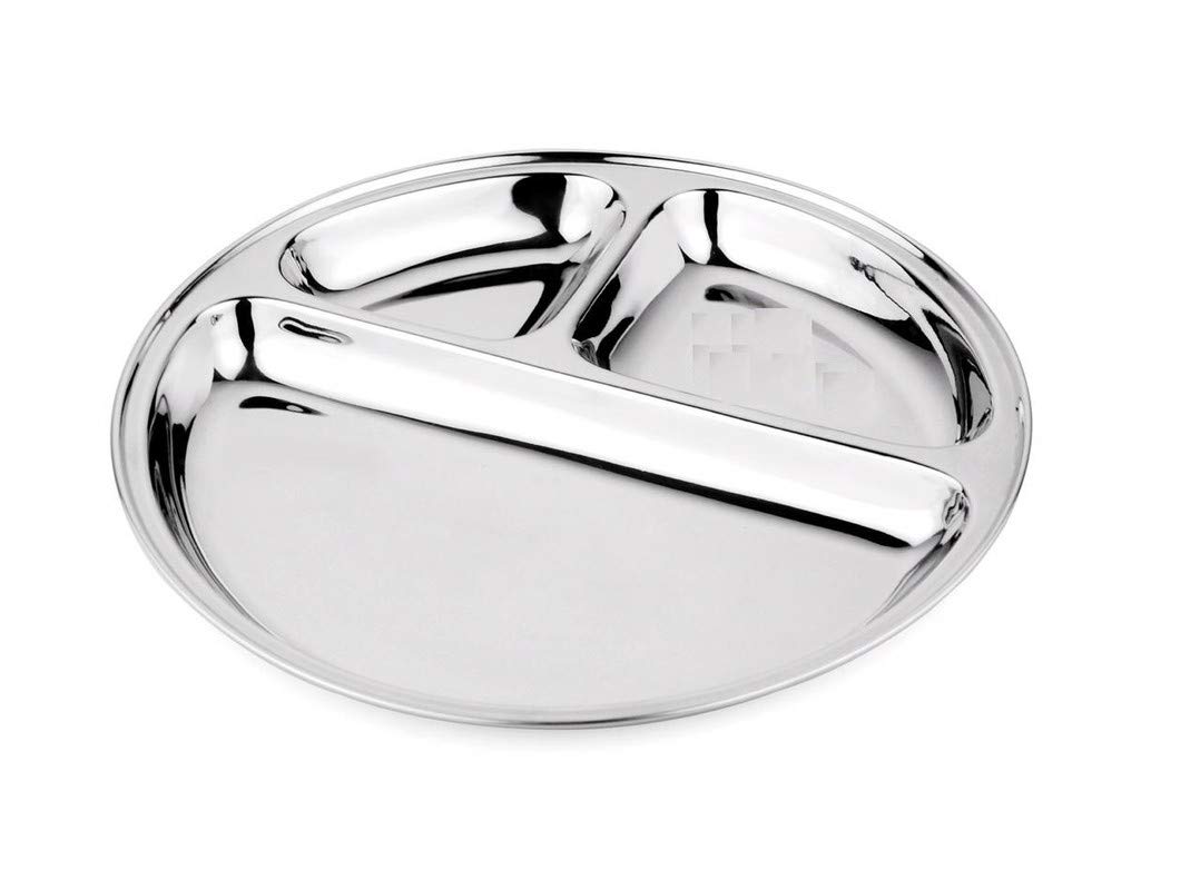 Bhojan Thali Lot de 6 compartiments ronds 3 en 1 en acier inoxydable 267 x 267 mm