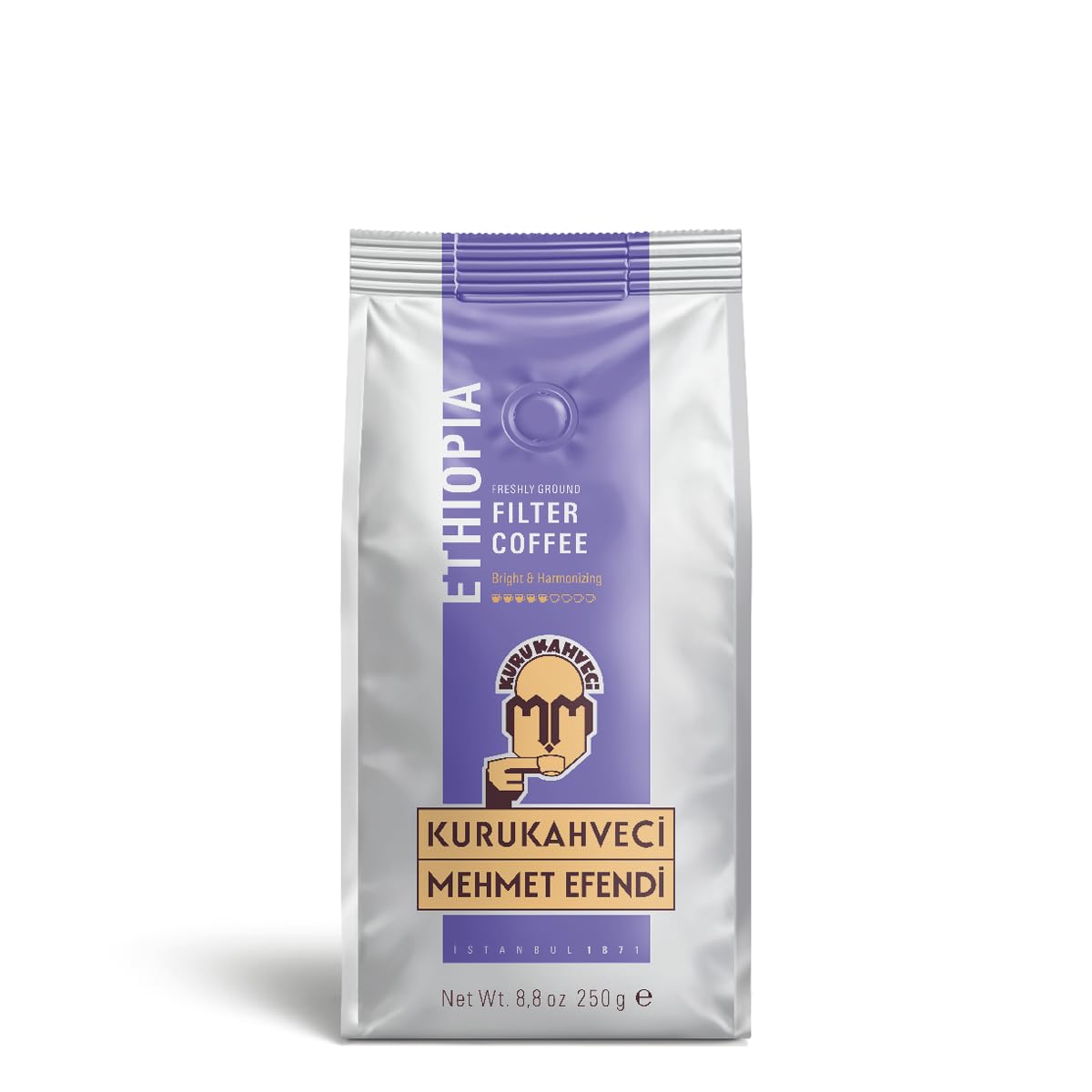 KURUKAHVECI MEHMET EFENDI Etiopski filtr kawa świeżo mielona palona bogaty aromat średni o smaku kwiatowym i cytrusowym 8,8 Fl OZ / 250 g