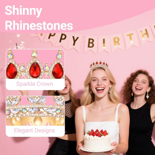 Crown for Women, Queen Crown Tiara for Princess Party (Gold Red AB)