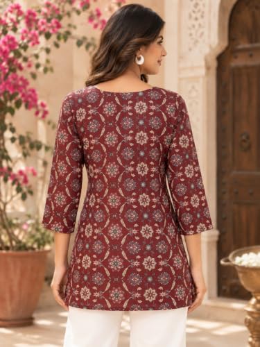 Image of feranoid Printed Top with Round Neck & 3 /4 Sleeves (S-XXL)