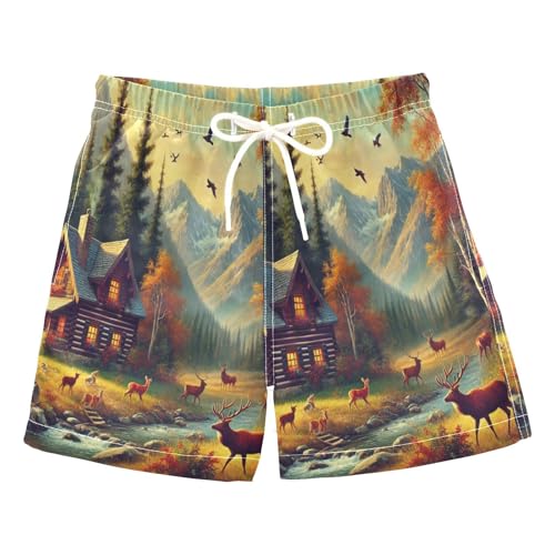 Mountain Cabin Fall Boys Swim Trunks Quick Dry Toddler Swimsuit Boy Bathing Suits Swimwear Board Shorts M Multi