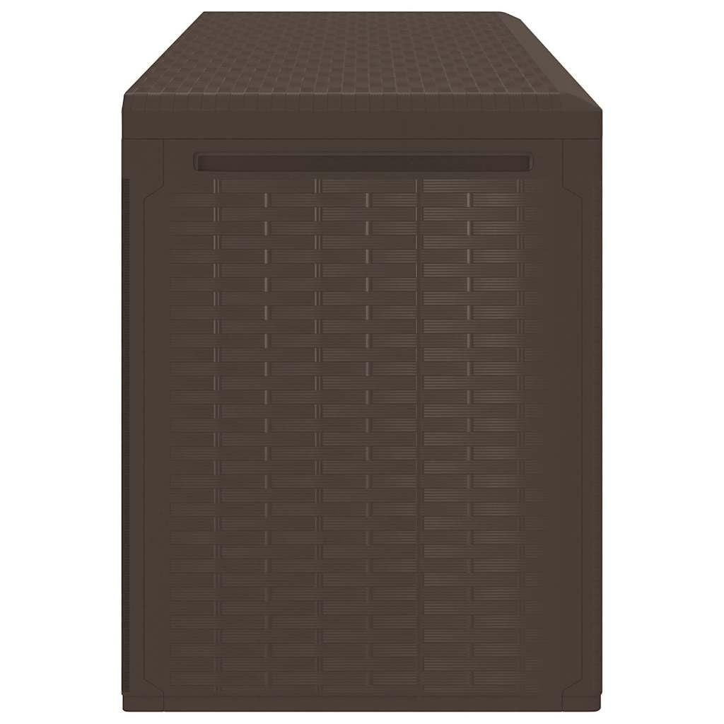 Scatola da giardino marrone, 114 x 47 x 60 cm, in polipropilene, con coperchio e funzione di seduta, resistente alle intemperie, richiudibile, per cuscini, balconi, terrazze, esterni