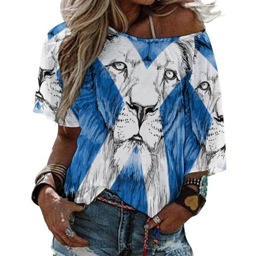 T-shirt lion écossais femme manches mi-longues : fini les complexes grâce à sa coupe fluide