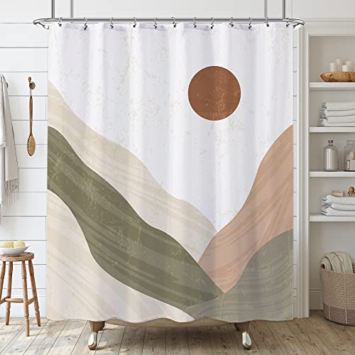 Laifzere Mountain Boho Shower Curtain Mid Century Sun Modern Minimalist Abstract Shower Curtain For Bathroom Set Sunset Neutral Green Beige Rustic Waterproof Shower Curtain For Bathtub 60X72 Inch #TOP1