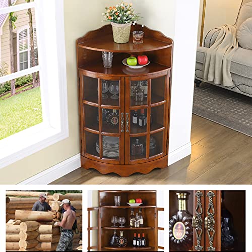 DINGYXIN Weinbar-Regalschrank, dreieckiger Ecklagerschrank, Holzwein mit Zwei Türen und verstellbarem Regal für Badezimmer, Wohnzimmer, Esszimmer oder Küche