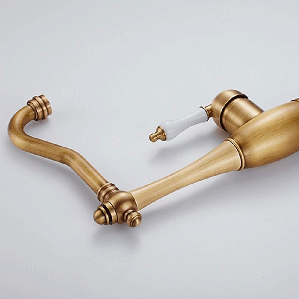 Faucet -Copper European Antique Under Counter Basin and White Porcelain Rotating Hot and Cold