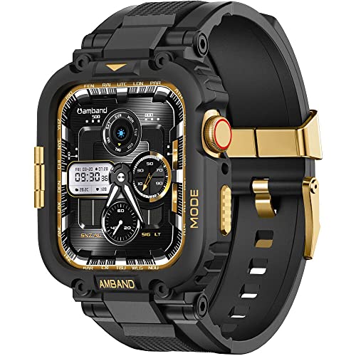 Image of amBand Bands Compatible with Apple Watch 9 /8 /7 45mm, M1 Sport Series Rugged Case Protective Cover for iWatch 6 /SE (3 /2 /1) /5 /4 /3 44mm 42mm Black Gold