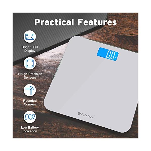 Etekcity Scale for Body Weight, Digital Bathroom Weighing Machine for People, Large and Easy-to-Read Backlight Display, Accurate with High Precision Measurements, Durable Tempered Glass, 400 lbs