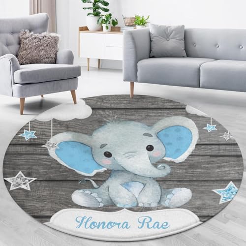 Tapete redondo personalizado infantil azul elefante gris