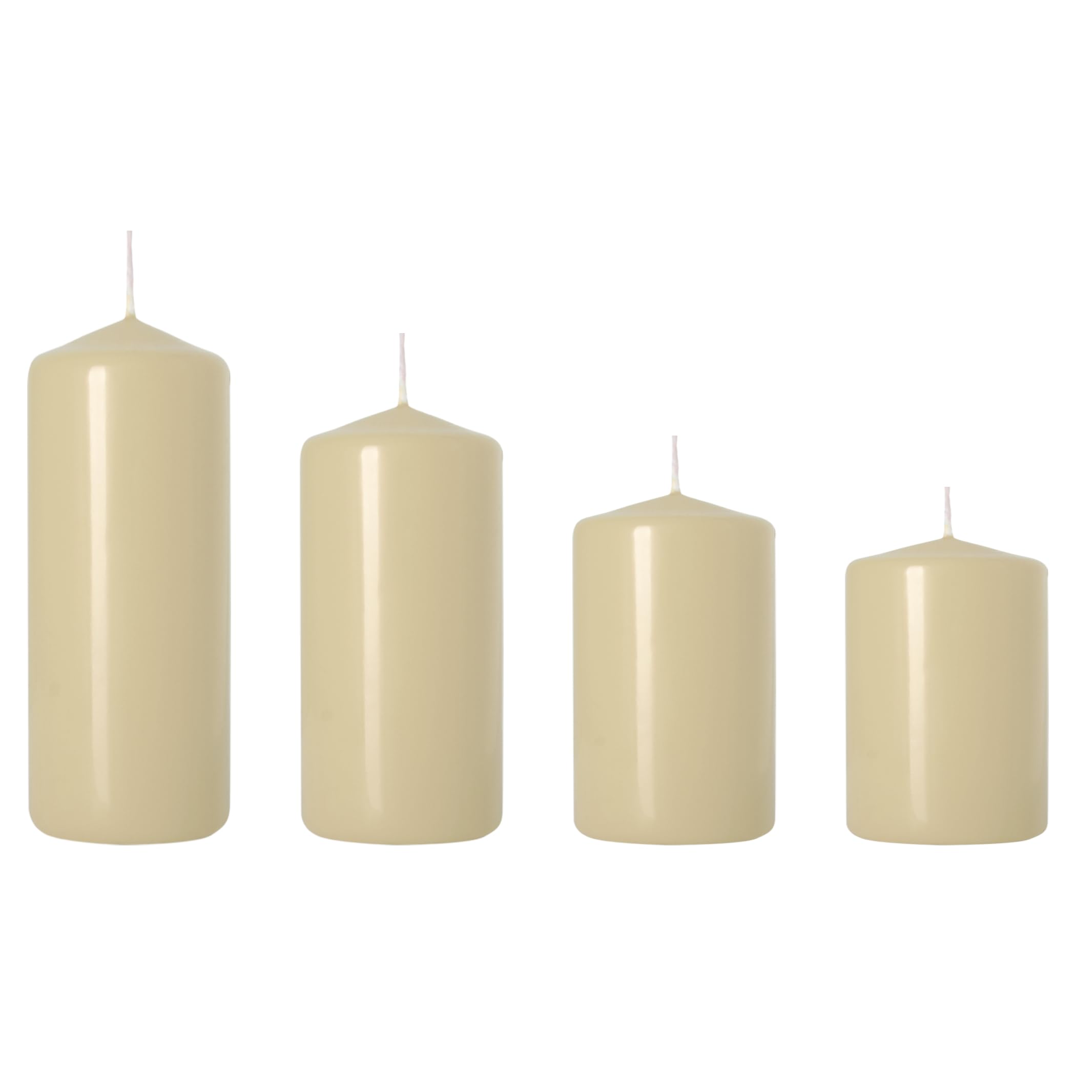 Set of 4 Pillar Candles, Set of 4 Votive Candles, Decorative Household Candles, Unscented, Natural Vegan Wax, Clean Burn, Long Burning Time - Advent Wreath, Christmas, etc. (Ecru, Matt)