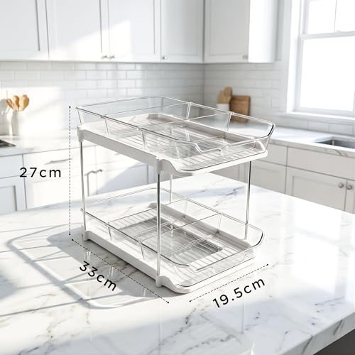 Image of 2-Tier Under Sink Storage Organizer for Kitchen & Bathroom with Pull-Out Sliding Drawers | Multipurpose Cabinet Organizer Shelf for Under Sink, Pantry, Laundry Room & Vanity(With Compartments)