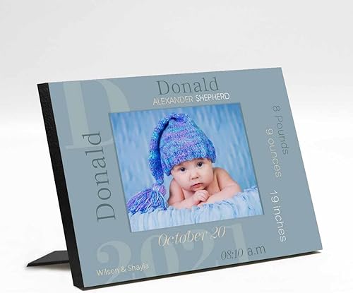 Custom Gift for Baby Girl Cute Picture Frame with Your Photo Name Date Tabletop Display 8x6 Inches Nursery Decor - Baby Gift for Newborn, Boy, Girl