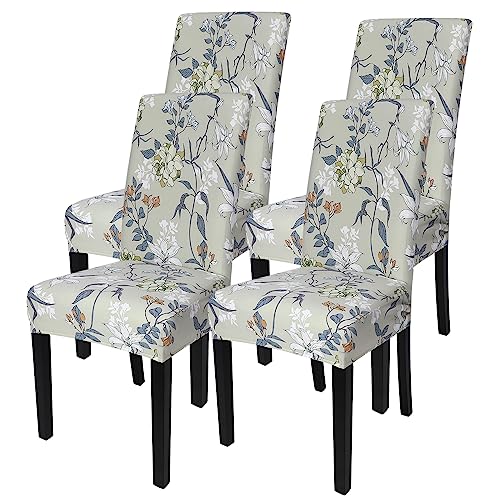 Image of SearchI Printed Dining Room Chair Covers 4 Pack Stretch Kitchen Chair Cover | Washable Parsons Chair Slipcover Removable Dining Chair Protectors for Hotel,Ceremony(Floral Pattern4)