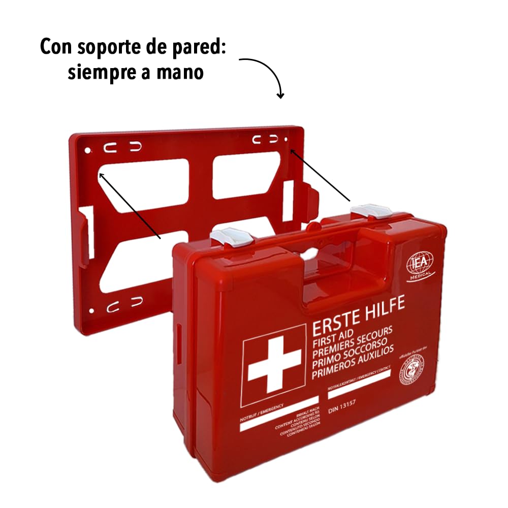 IEA Medical Botiquín primeros auxilios homologado DIN 13157 oficina | Completo profesional listo para usar – taller, hogar, coche, emergencia