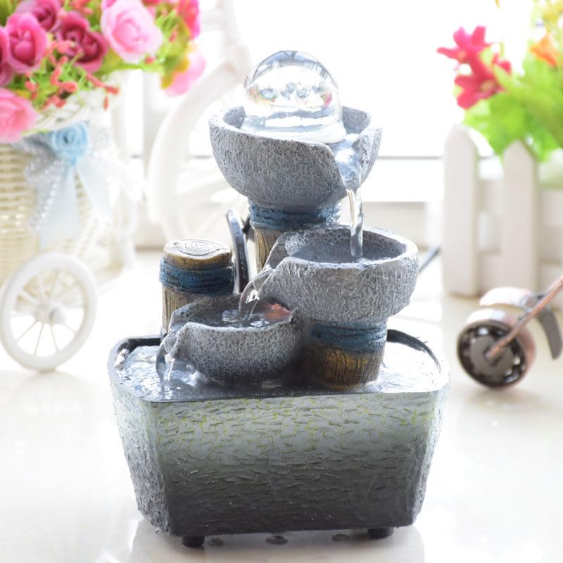 AIRAWT Ornamental Fountains – 3-Tier Relaxation Waterfall with Rolling Ball, Portable Feng Shui Decor for Home, Office, or Meditation Space